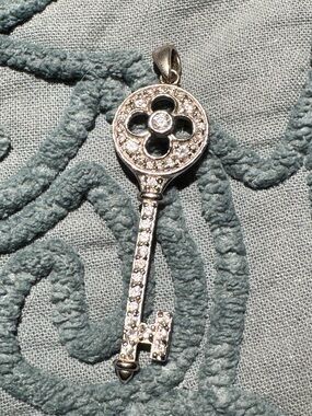 Vintage Y2K Sterling Silver .925 Key Pendant Necklace with CZ’s
